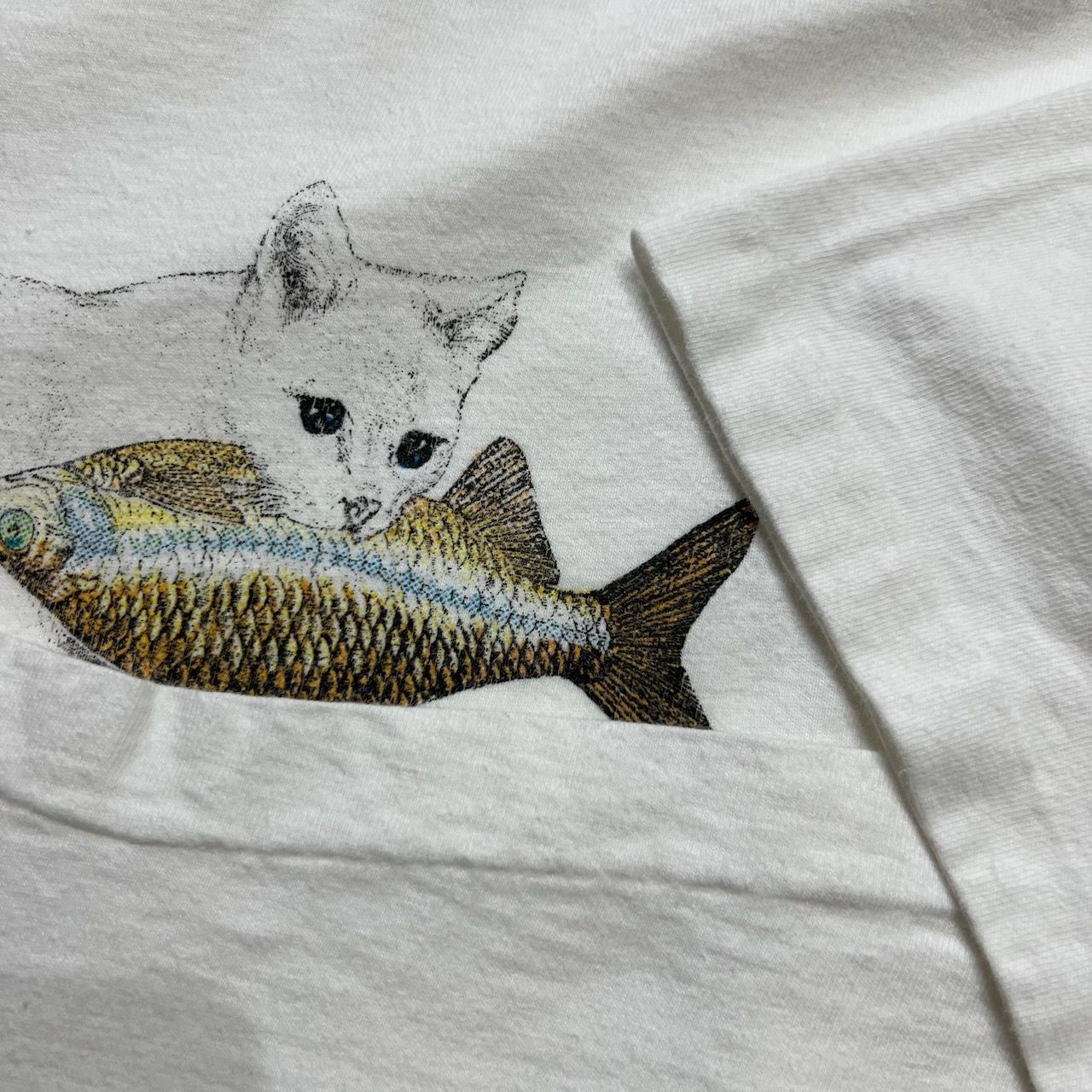 80s~90s USA 猫 シングルステッチ アニマル Tシャツ ホワイト L 古着 