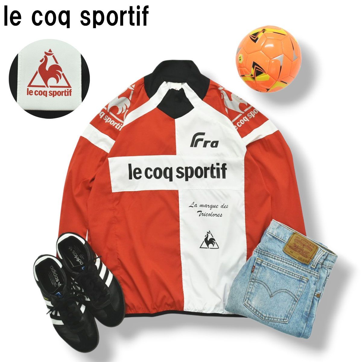 【デサント製】 ルコック スポルティフ le coq sportif 長袖 L／S ハイネック ウインド プルオーバー ピステ トレーニング ウェア M レッド メンズ