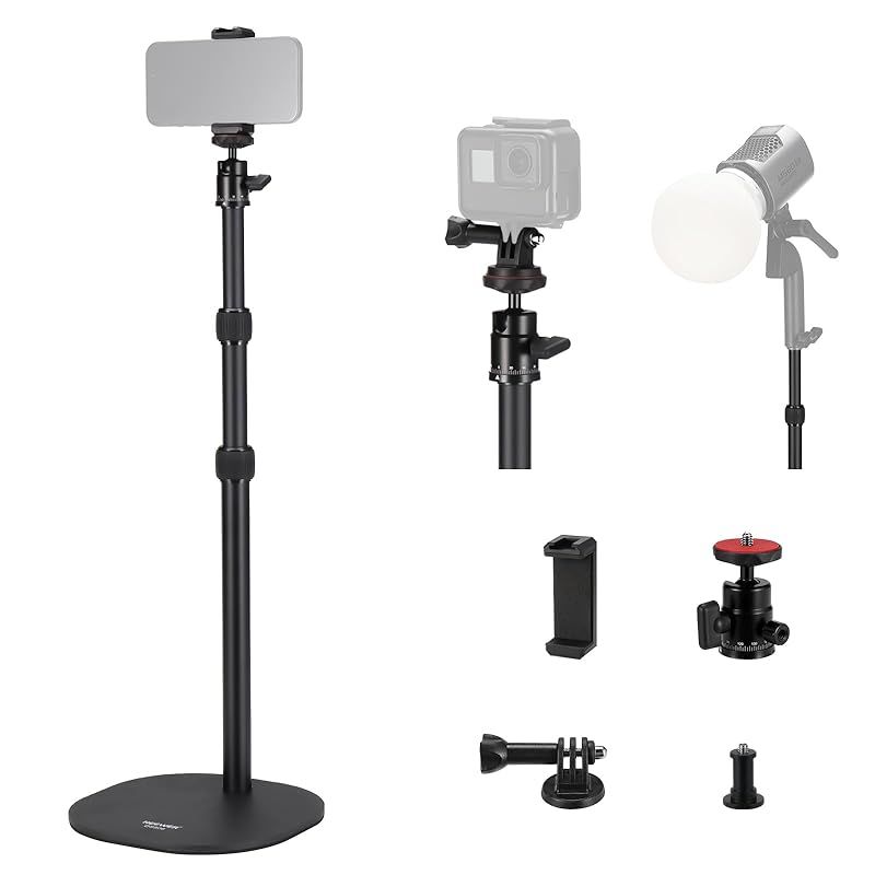 NEEWER 卓上プロジェクタースタンド ヘビーベース付き 40-90cmデスク三脚 スマホホルダー アクションカメラマウント ボールヘッド Webカメラ ビデオ プロジェクターマウント付き コンパチブル XGIMI Nebula MEVO D