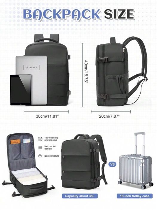 バッグ メンズ バックパック 大型トラベルバックパック ビジネスラップトップバックパック キャビンバッグ 40x20x25 機内持ち込み 防水バックパック マルチファンクション 独立シューコンパートメント 旅行