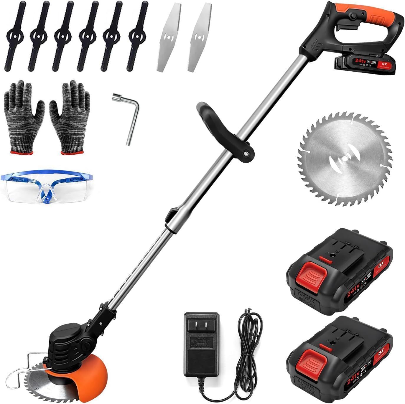 進化版 24V充電式 草刈機 コードレスバッテリー式 替刃付き軽量 伸縮角度調整 安全 無線 充電式 充電器 バッテリ コードレス