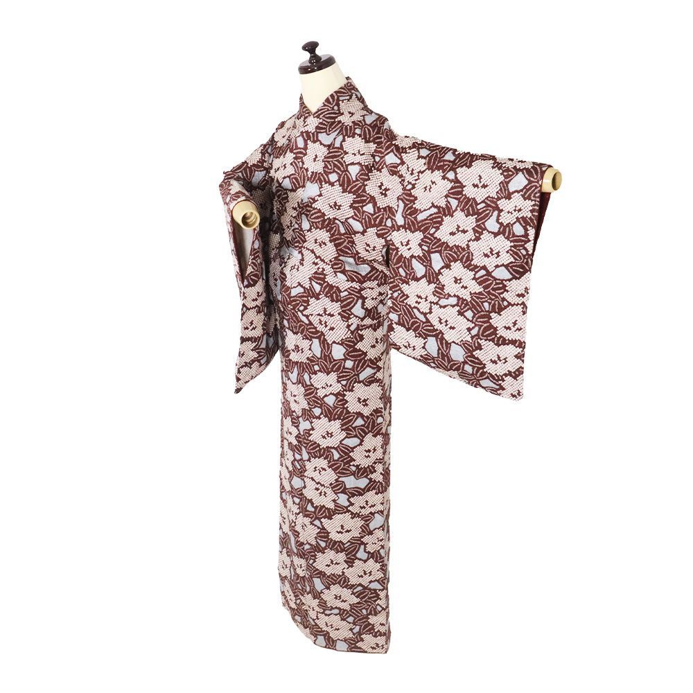 総絞り小紋 袷 正絹 赤紫 エメラルドグリーン 白 桔梗 Mサイズ ki31090 レディースシルクギフト 30代 40代 50代 み