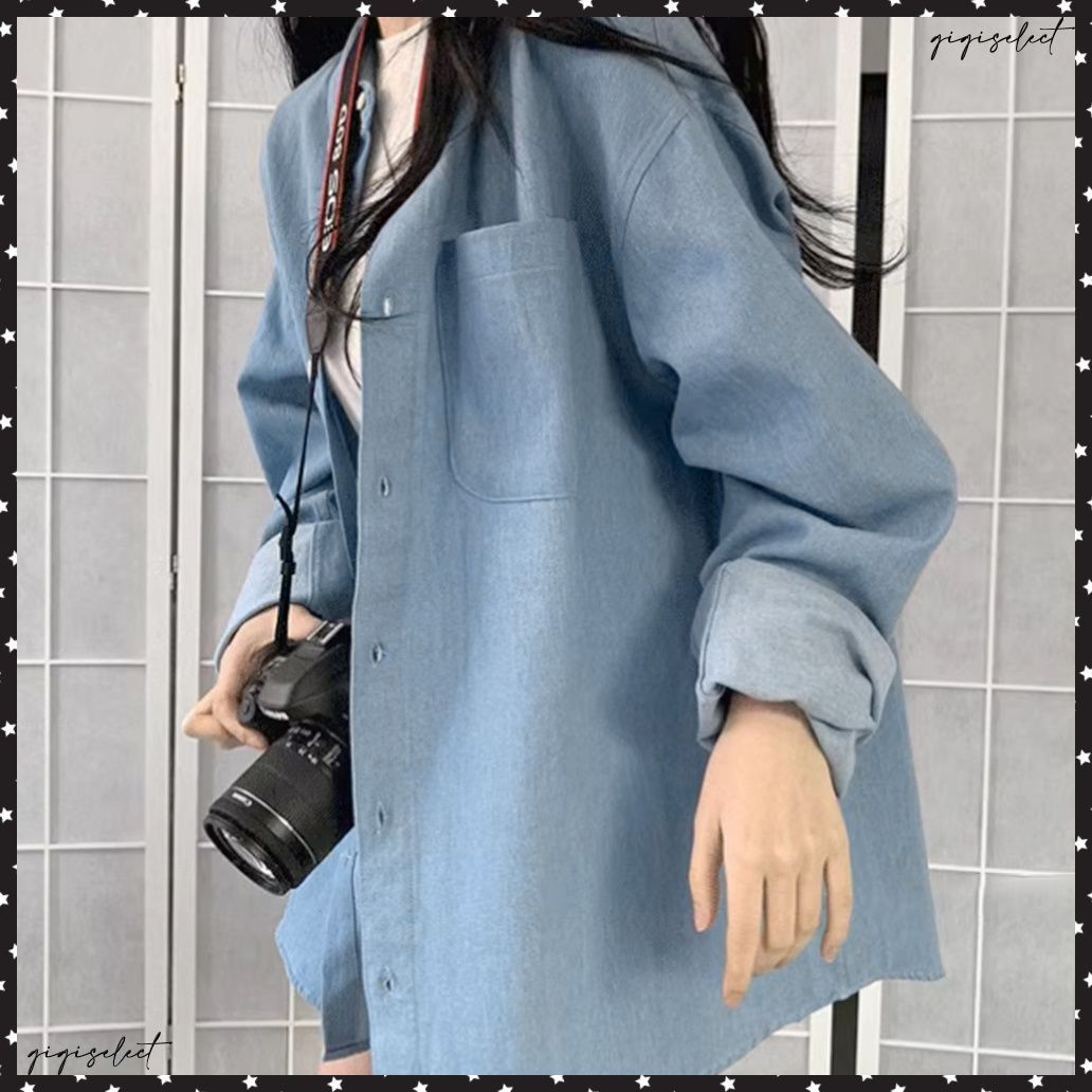 新品✨ロングデニムシャツ　おしゃれゆったりシャツ　万能アイテム Amazon.co.jp: lucky lemon デニムワンピース レディース シャツ