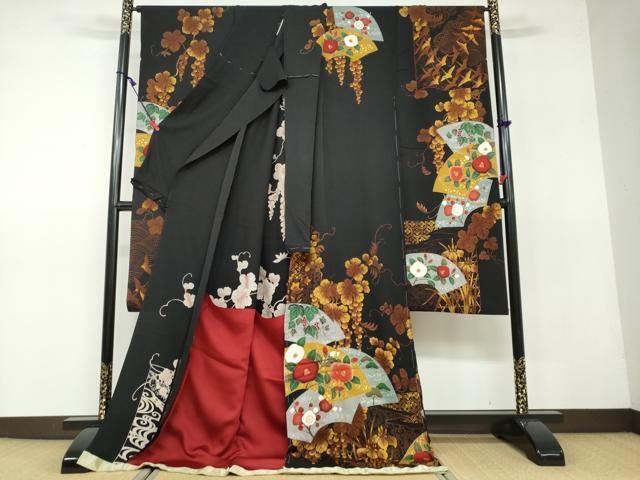 平和屋着物●豪華振袖　草花文　黒地　金彩　正絹　逸品　CAAR6561ze 平和屋着物○豪華振袖 草花文 黒地 金彩 正絹 逸品 CAAR6561ze