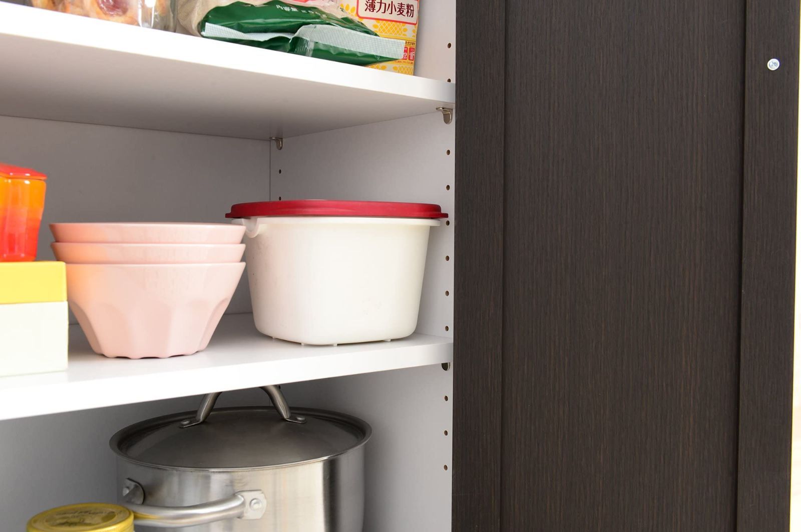 佐藤産業 Cafetira レンジ台 食器棚 幅58cm 奥行40cm 高さ120cm ホワイト×ブラウン スライド棚 コンセント付き 可動棚 CTS120-60L