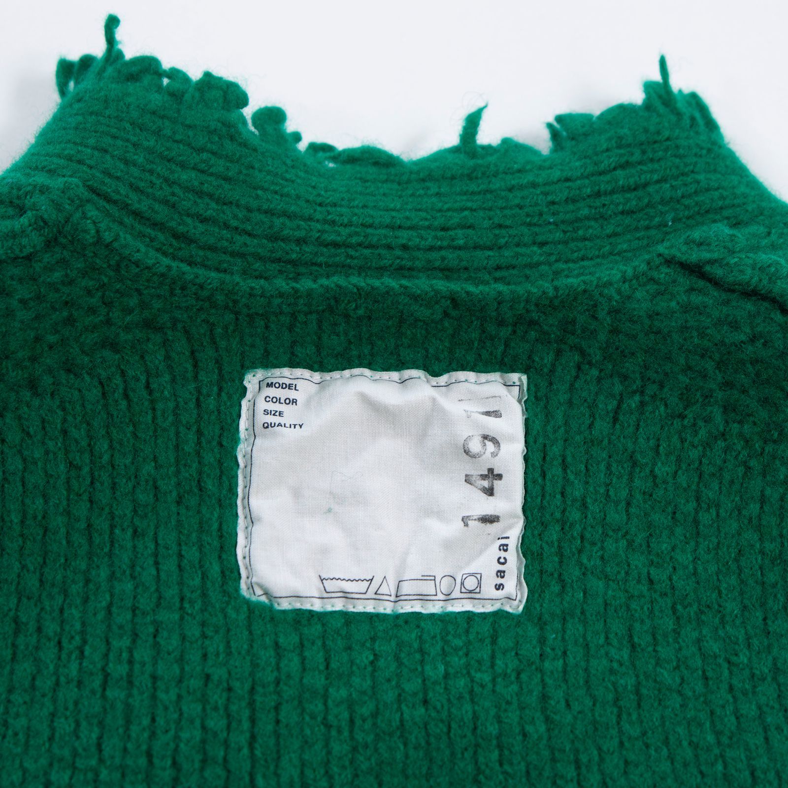 サカイ sacai フリンジ ニットセーター グリーン ウール100