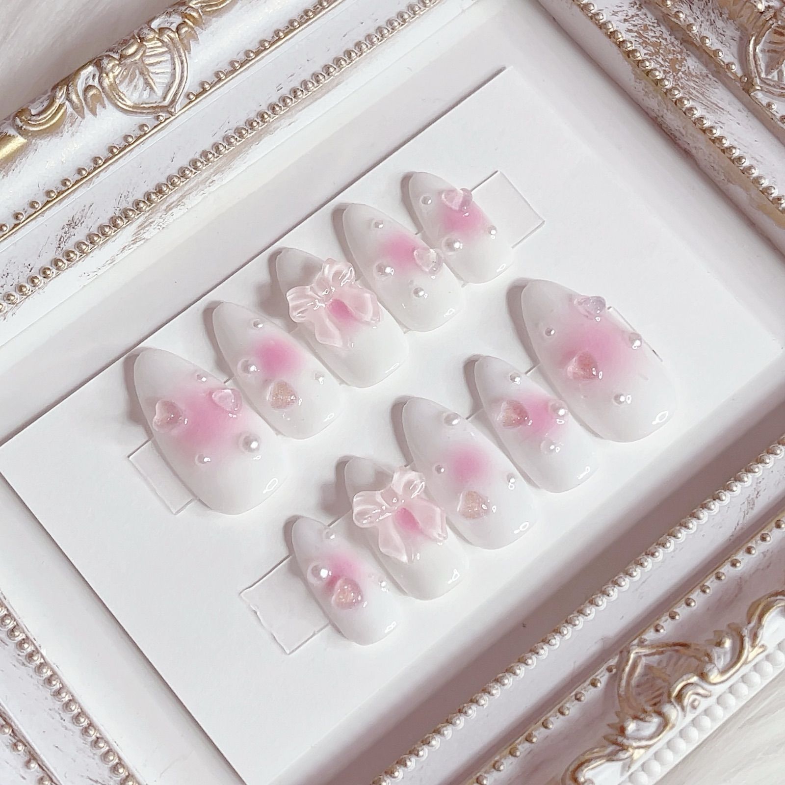 現品 ネイルチップ チークネイル ワンホン シンプル ピンク ホワイト 