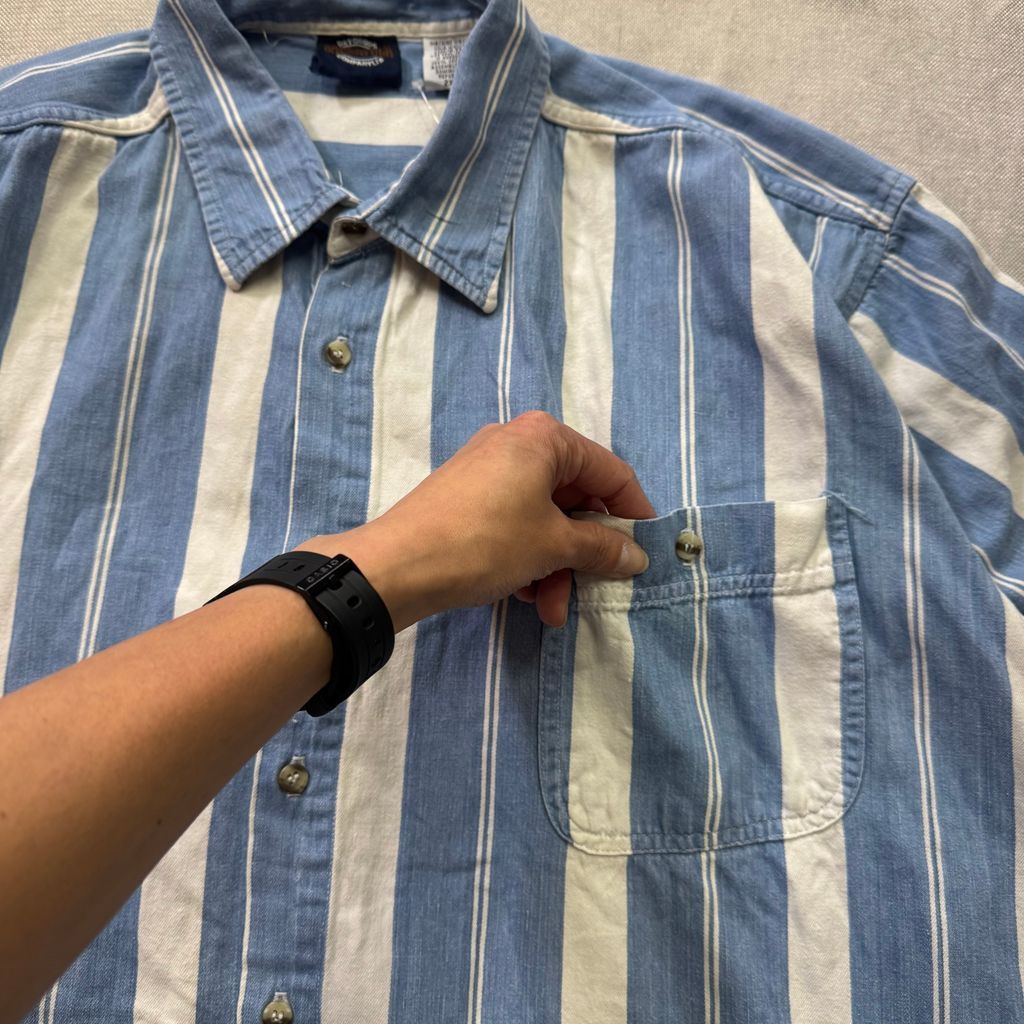 DRYGOODS SAUGATUCK ストライプ柄 ポケット付き コットン 半袖