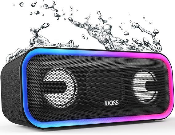 DOSS SoundBox Pro+ Bluetoothスピーカー 24W 重低音 ワイヤレス ポータブル 小型 ブルートゥース スピーカー【15時間再生/ワイヤレスステレオ対応/ライティング機能/IPX6 防水/マイク内蔵/Aux-in/