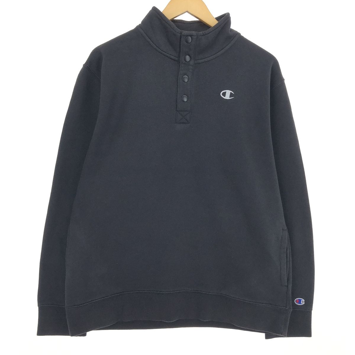 古着 チャンピオン Champion AUTHENTIC ATHLETICWEAR ハーフスナップ ワンポイントロゴスウェットシャツ トレーナー/eaa439837