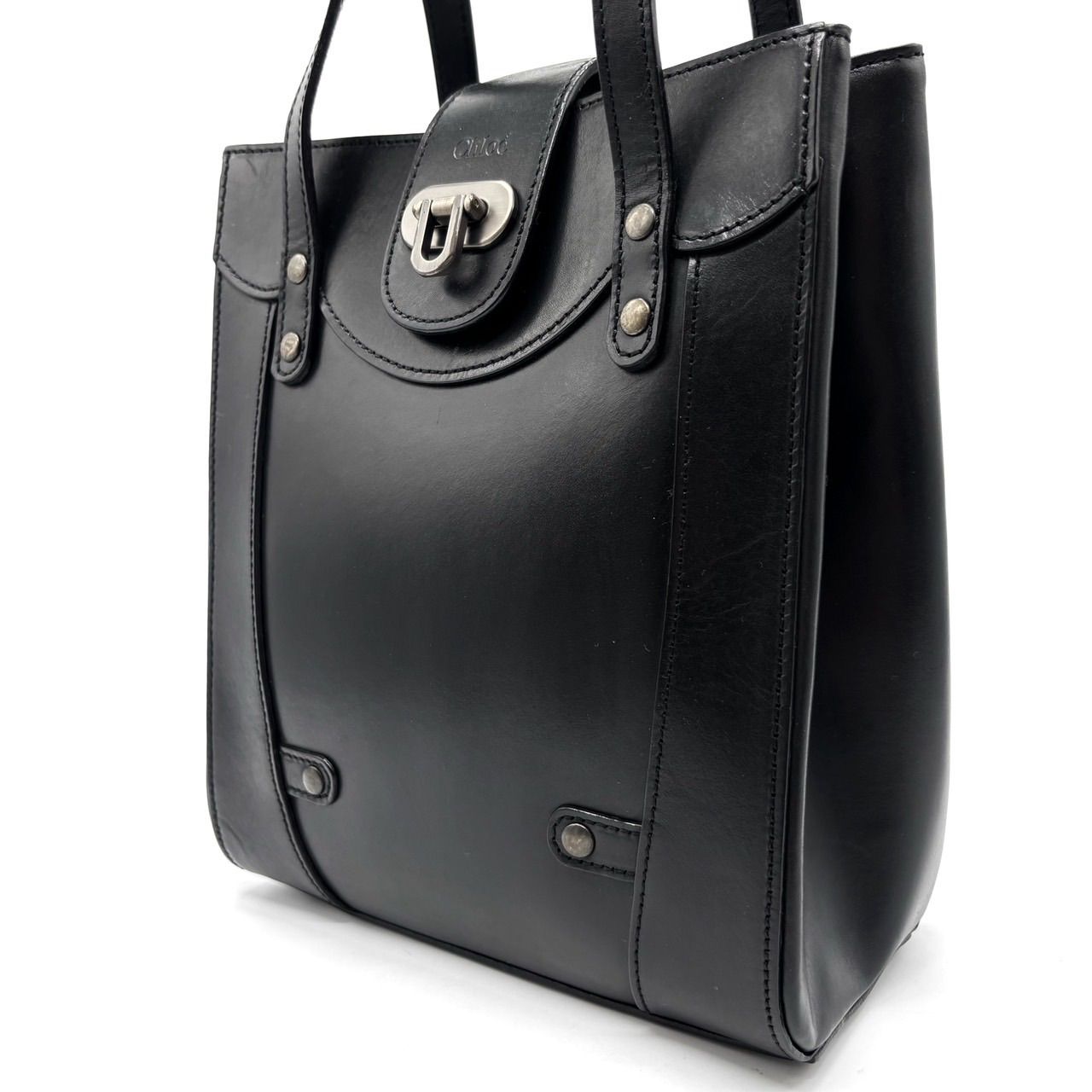 Chloe クロエ ハンドバッグ トートバッグ レザー ブラック 黒色 シルバー金具 ロゴ型押し ユニセックス 男女兼用 メンズ レディース