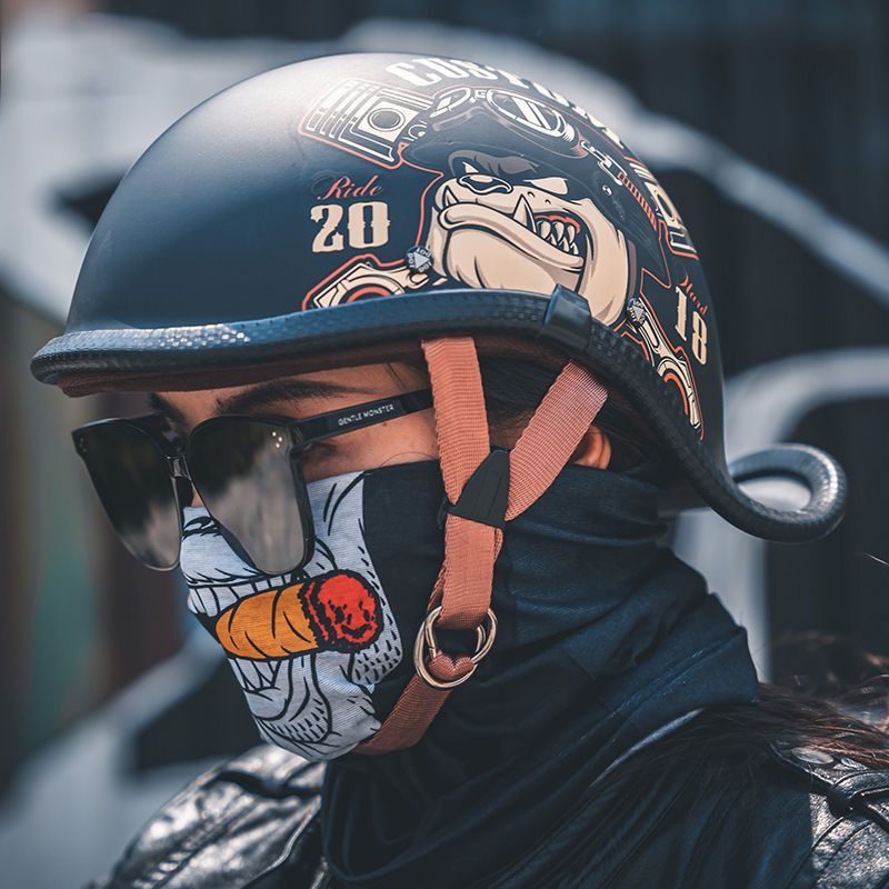 ハーフヘルメット半キャップ半帽 半ヘルバイク用軽量耐衝撃性男女兼用カーボン調M