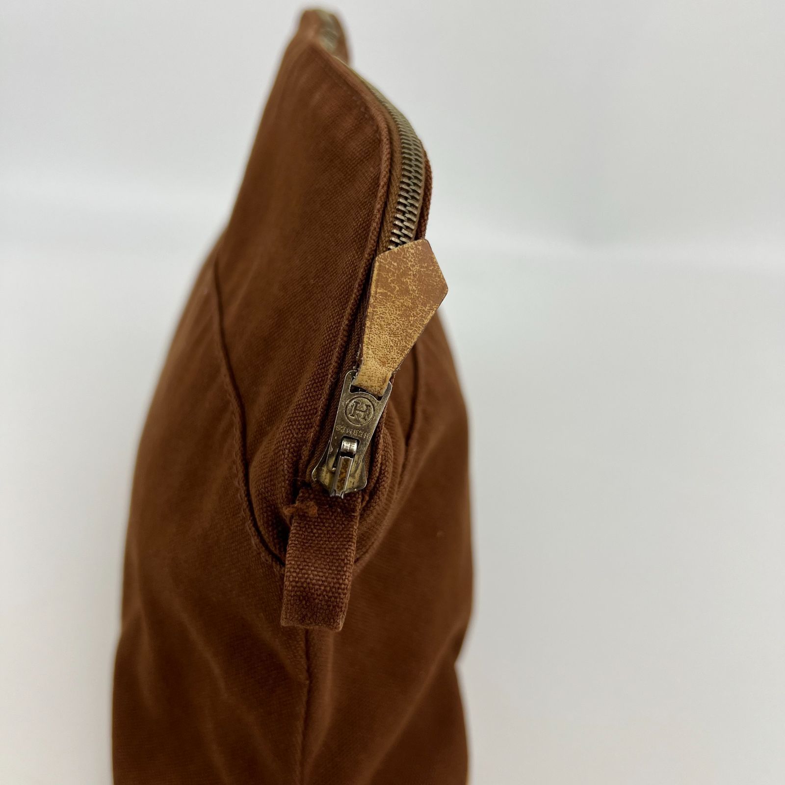 HERMES エルメス ボリードポーチMM 化粧ポーチ ブラウン キャンバス  
