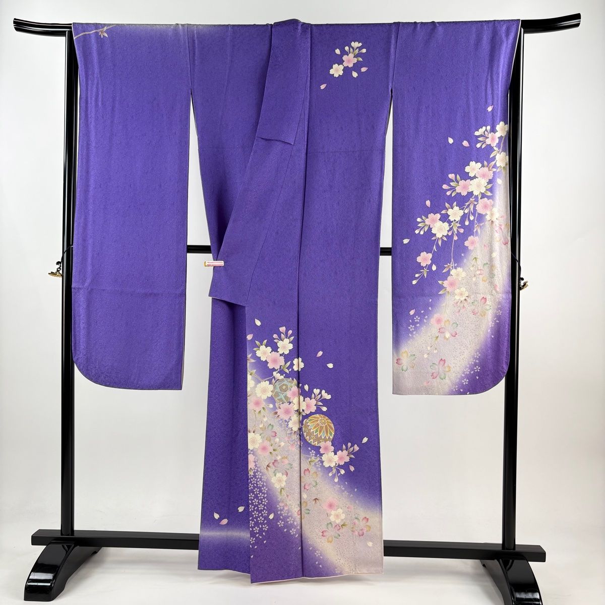 YAMA【美品　正絹お振袖　7点フルセット　S～Mサイズ　紫】 振袖 身丈163cm 裄丈67cm M 袷 桜 金銀彩 染め分け 青紫 正絹 秀