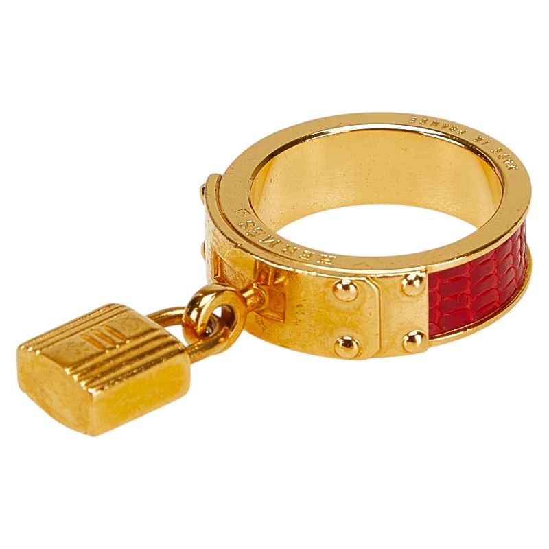 エルメス ケリー カデナ モチーフ ゴールド レッド メッキ リザード レディース HERMES 1-0215357