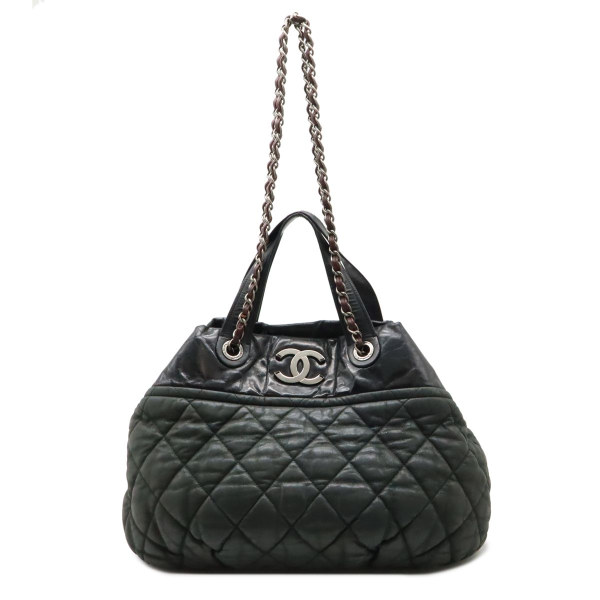 CHANEL シャネル インザミックス マトラッセ ココマーク チェーンショルダーバッグ 2WAY トートバッグ スパークルレザー ブラック 黒 A49683