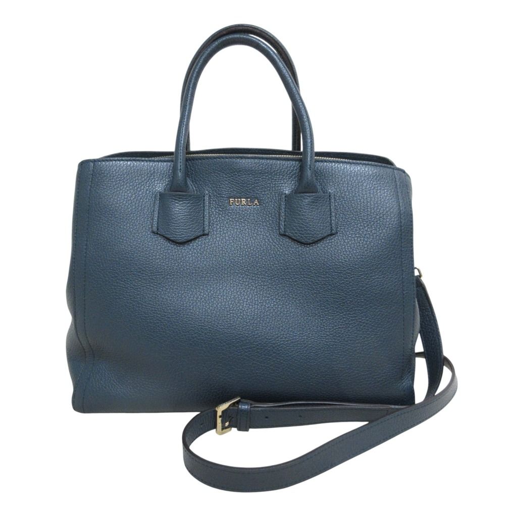FURLA フルラ アルバ 2WAY トートバッグ ショルダーバッグ ネイビーグリーン レディース 古着