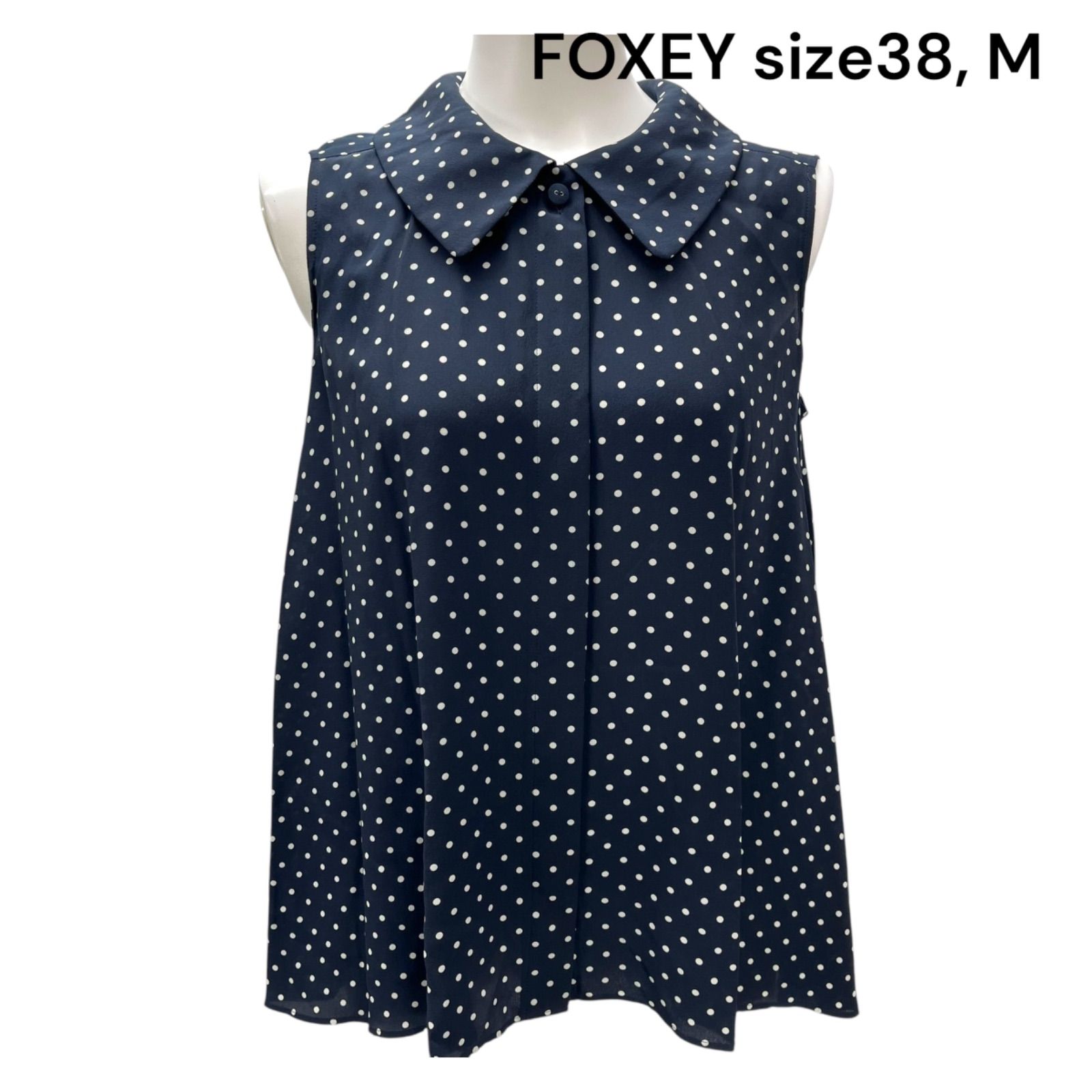美品 フォクシー FOXEY シルク ドット柄 ノースリーブ ブラウス シャツ 