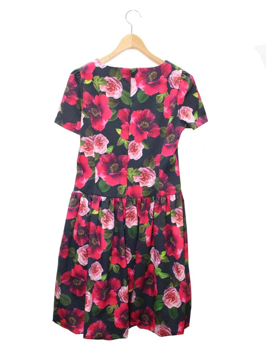 試着のみ✨エムズグレイシー フラワーモチーフ バルーンワンピース 40 フレア エムズグレイシー 811545 ワンピース 40 ブラック/マルチカラー