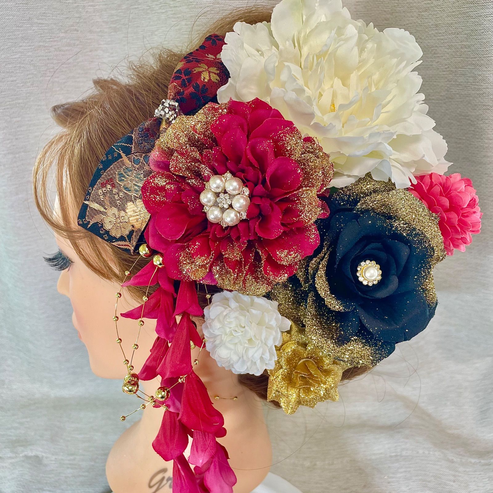 ピンク 和装髪飾り 振袖髪飾り 成人式髪飾り 結婚式髪飾り ヘッドドレス ラメ キラキラ 派手 色打掛髪飾り 結婚式