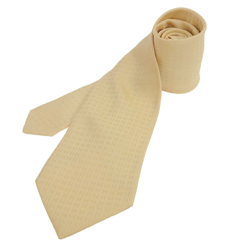 箱付超美品 エルメス HERMES 現行タグ Fasone ファソネ Hジャガード シルク100% ネクタイ アイボリー スーツ ビジネス 冠婚葬祭 ほぼ未使用