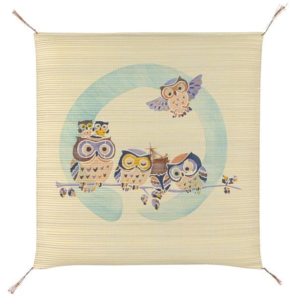 捺染 座布団/クッション 【ふくろう 約幅55×奥行55cm】 表面：イ草100％ ウレタンフォーム 〔リビング〕【代引不可】