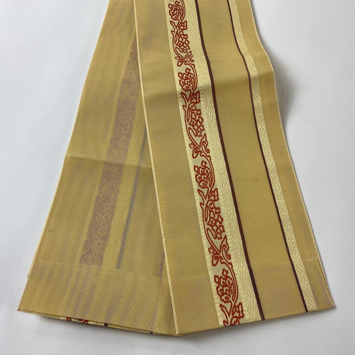 半幅帯 美品 優品 華文 唐草 金糸 箔 黒 化繊 【中古】(袋帯 秀 半幅帯 美品 優品 華文 唐草 金糸 箔 黒 化繊 【中古】(袋帯 秀