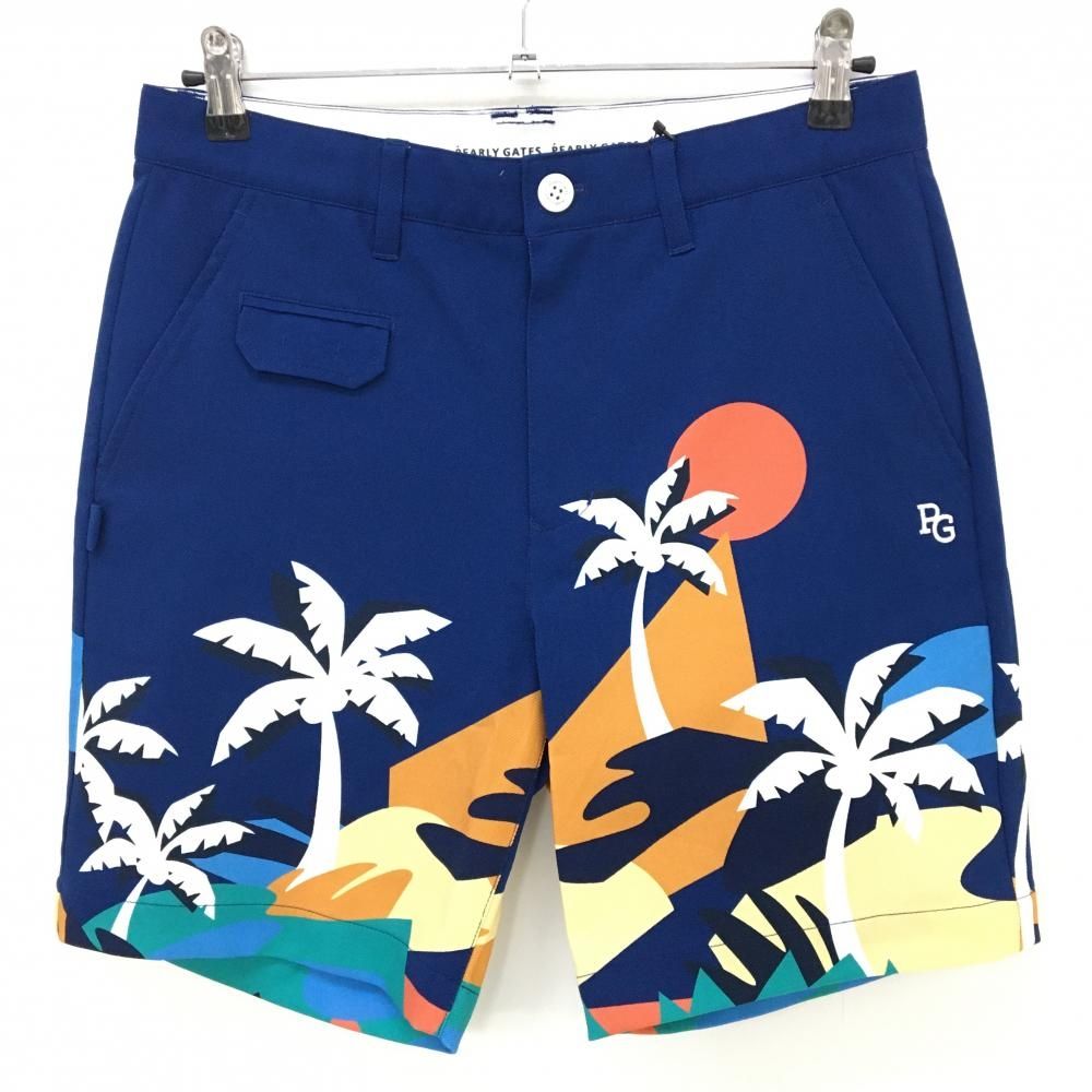 パーリーゲイツ ハーフパンツ ネイビー×オレンジ ヤシの木 メンズ 4 M ゴルフウェア PEARLY GATES