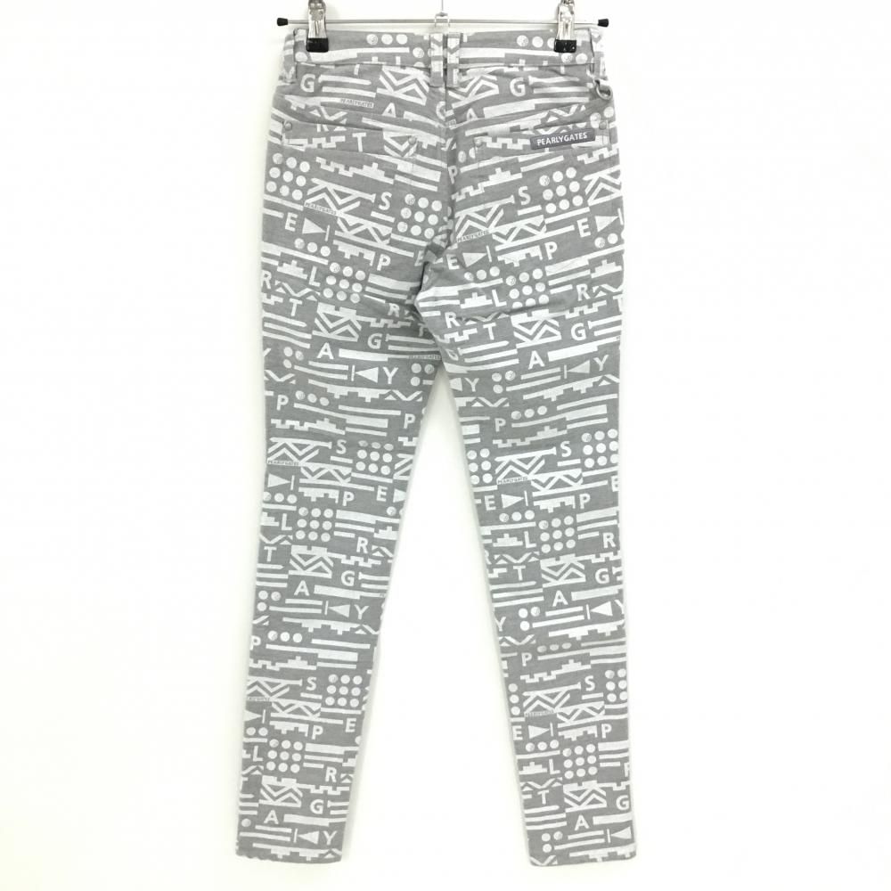 パーリーゲイツ パンツ グレー×白 総柄 ロゴ刺しゅう ストレッチ 表微起毛 レディース 00 XS ゴルフウェア PEARLY GATES