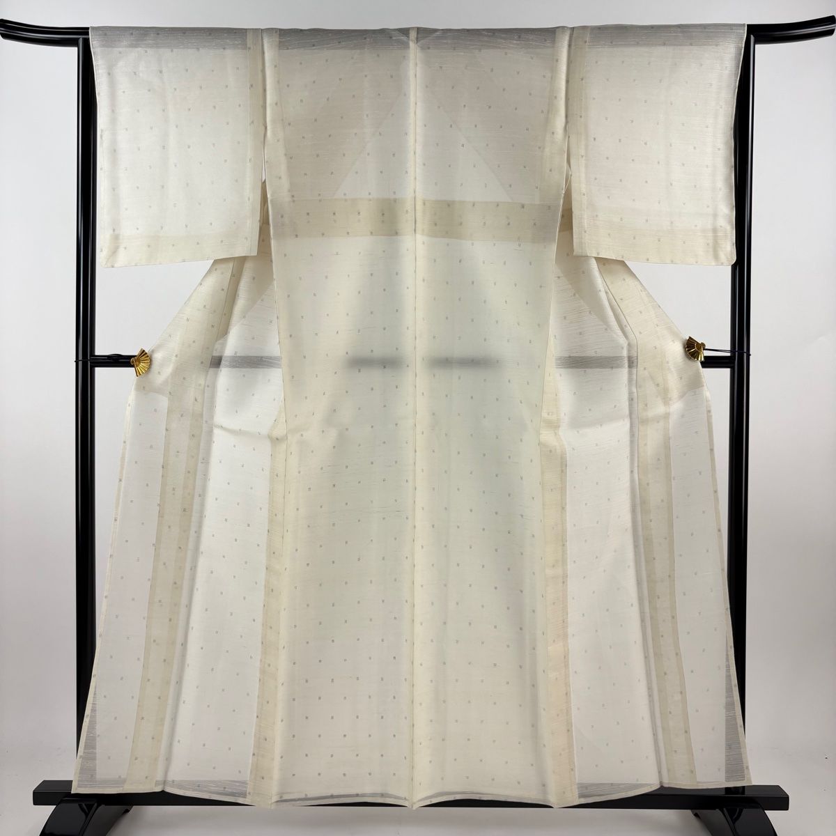 紬 身丈159cm 裄丈63.5cm S 薄物 幾何学模様 ベージュ 正絹 名品