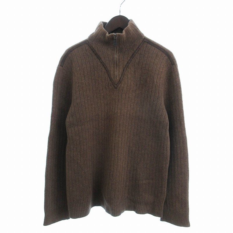 エルメス HERMES ニット セーター 長袖 ハーフジップ ウール 茶 ブラウン XL AA