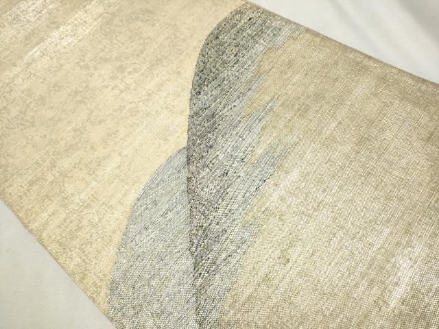 平和屋着物○西陣 老舗 渡文謹製 手織 太鼓柄袋帯 紬地 遠山文 銀糸  