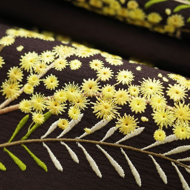 中古】すごい値！名古屋帯 九寸 やまと 扱い 正絹 刺繍 こげ茶地  