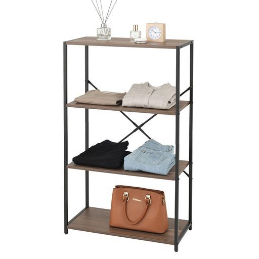 ドウシシャすっきり収納フリーラックブラウン4段木目xスチール幅63.5x奥行30x高さ105.5cmSS65-4BRオープンシェルフ北欧風デザイン省スペース収納棚リビング・キッチン・玄関に最適組み立て…