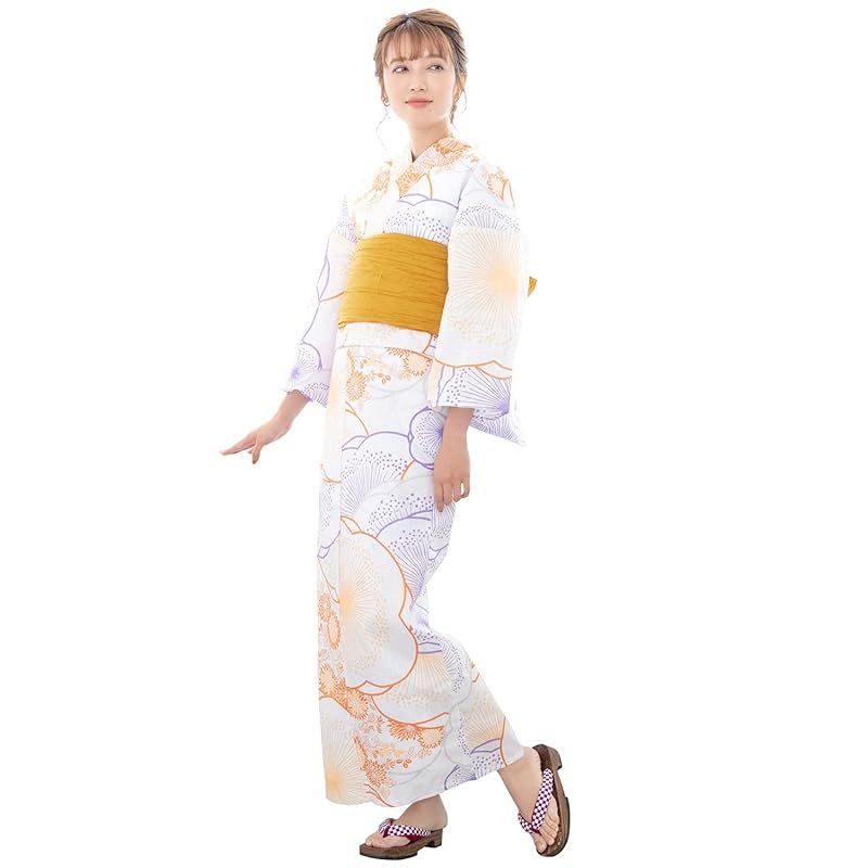 KYOETSU キョウエツ 浴衣セット 変わり織 6点セット 浴衣 兵児帯 肌着 下駄 腰紐×2 レトロ C レディース 2.花襲みやび