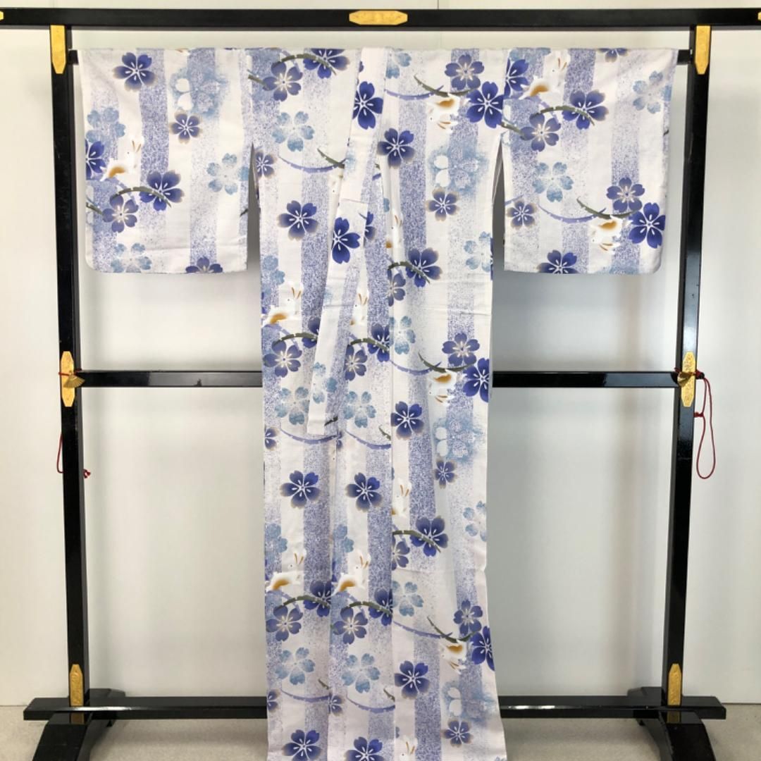 夏着物 浴衣 綿紅梅 市松にうさぎや桜 紺碧色 トールサイズ KK-1916 夏着物 浴衣 綿紅梅 市松にうさぎや桜 紺碧色 トールサイズ KK