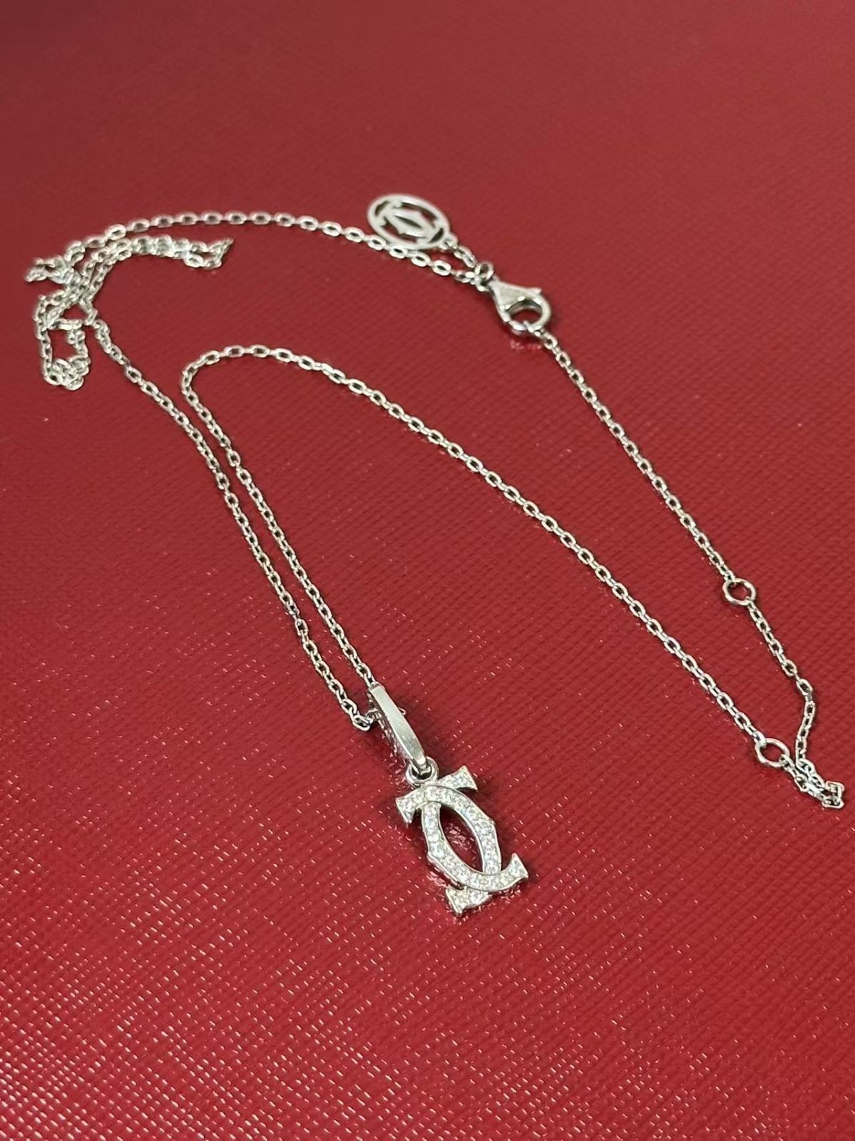 フルセット◆カルティエCartierダイヤ付き2CチァームネックレスK18WGホワイトゴールドダイヤモンドCCペンタントネックレスユニセックス男女