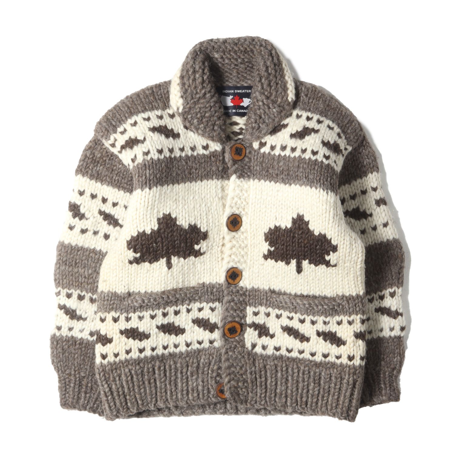 BRITISH KNIT BRAND セーター サイズ:記載なし(M-L位) INDIAN SWEATER メイプルリーフ カウチンニット セーター (カナダ製) アイボリー モカ トップス カーディガン【メンズ】