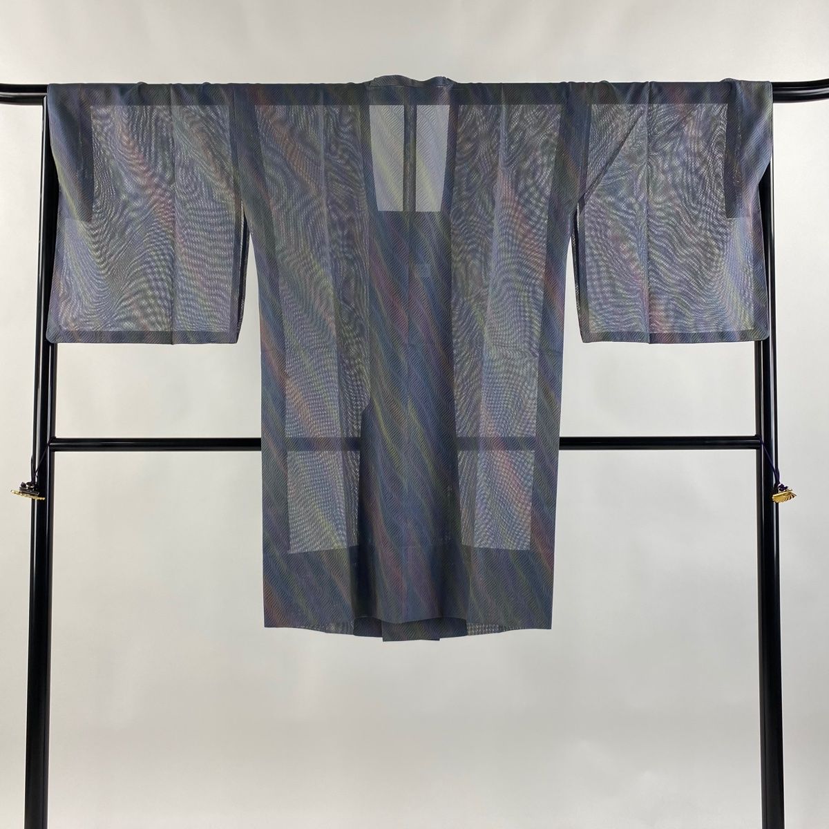 道行 身丈99.5cm 裄丈68cm L 和装コート 角衿 やまと 斜縞 青灰色 正絹 秀品