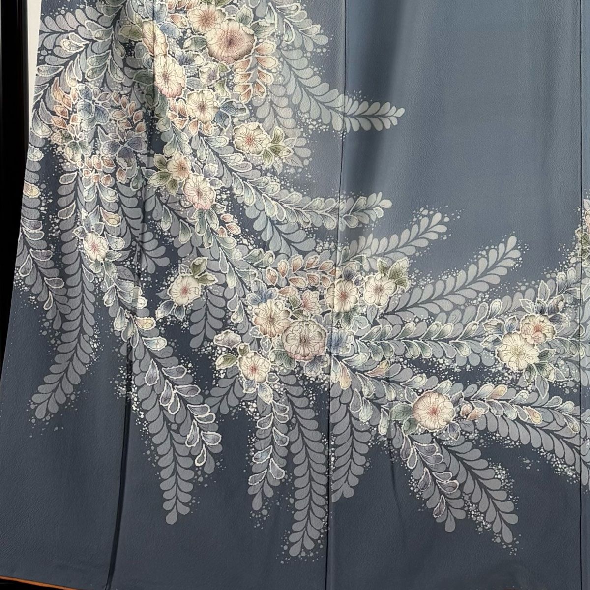 訪問着 身丈161.5cm 裄丈66cm M 袷 辻が花 染め分け ぼかし 青灰色 正絹