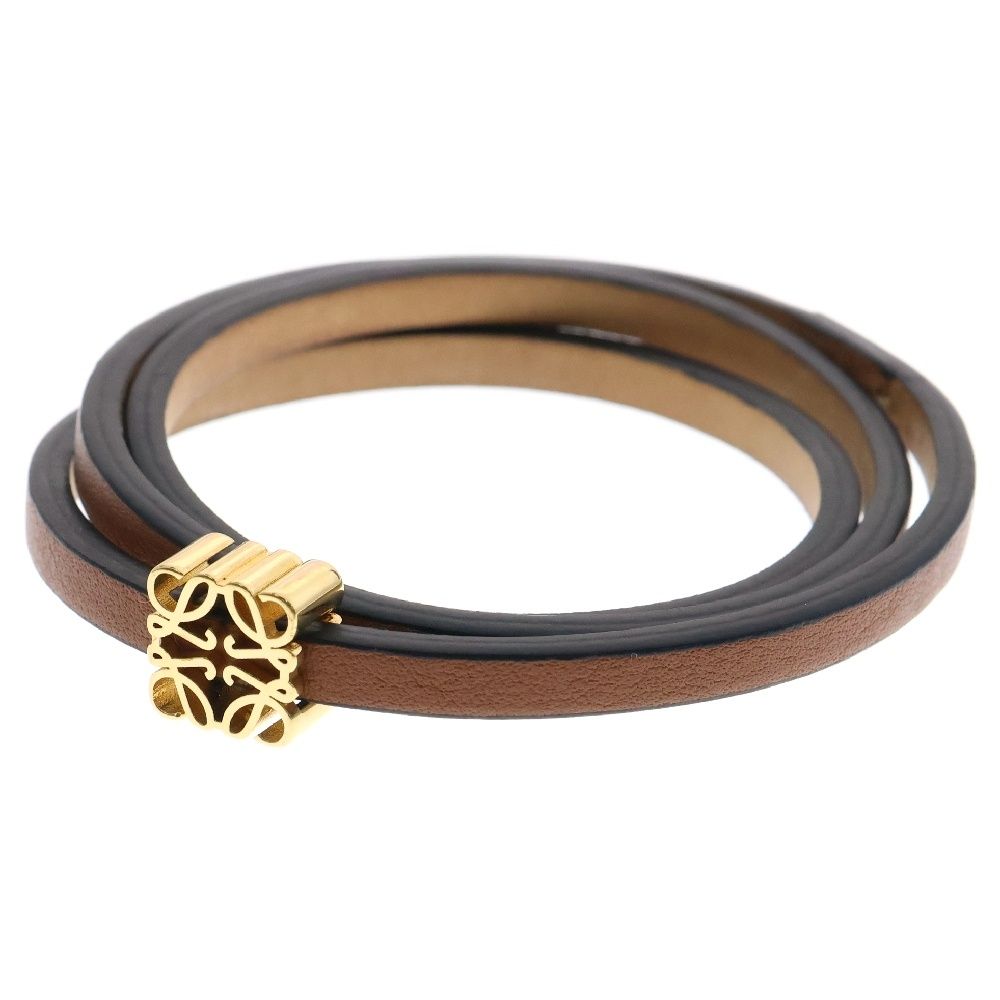 LOEWE ロエベ ツイスト バングル ブレスレット ゴールド金具 カーフ ブラウン M