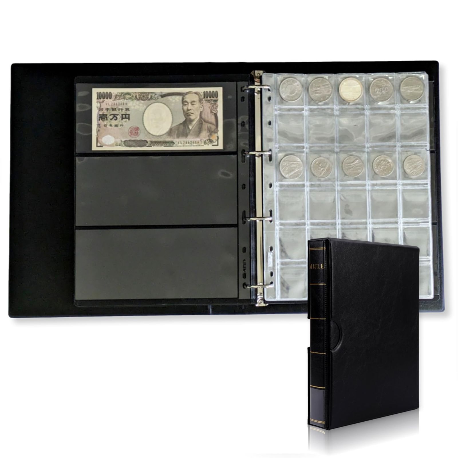 アウプル コレクションケース 硬貨 お札 お金 古銭 収集 コイン 保管 大容量 ディスプレイ 紙幣 整理 収納 保存 1冊