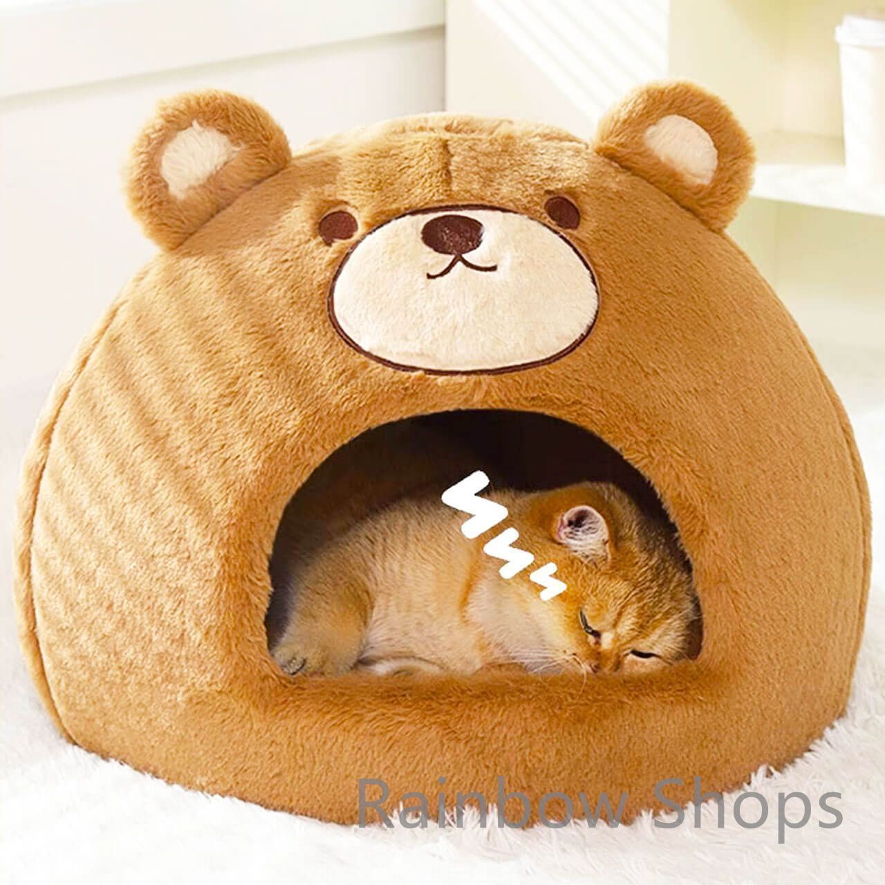 猫 キャットハウス 猫用ハウス 猫ハウス 小型犬ハウス ドーム型 猫グッズ 猫雑貨 猫のお家 ペットベット ペット用品 ベッド 犬ベッド ペットベッド 滑り止め ふわふわ 冬用 クッション ペット用ベッド ブラウン くま型 S M p4