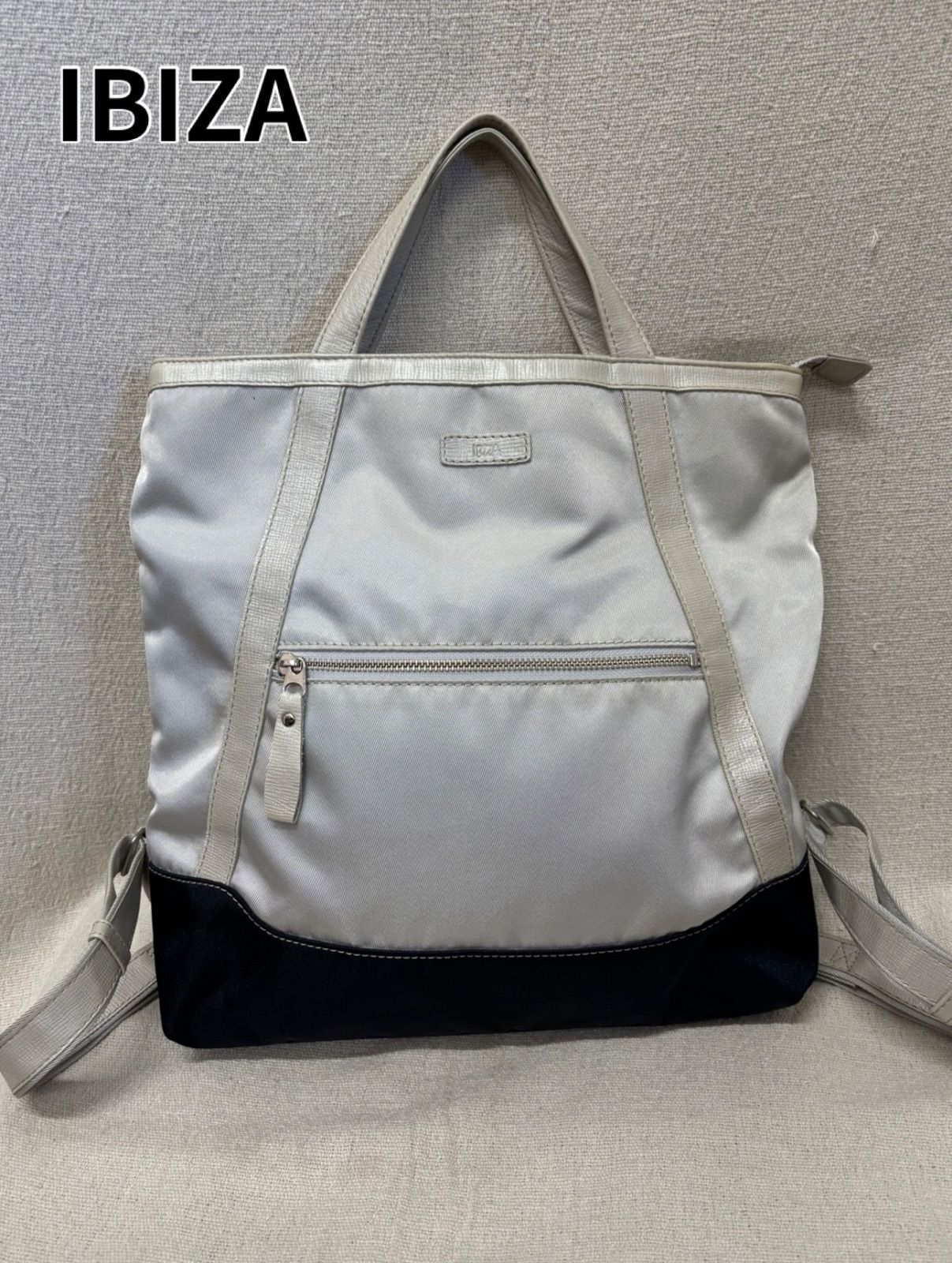 IBIZA　イビザ　ナイロン　リュック　トートバッグ　グレー IBIZA - イビサ IBIZA ☆ ナイロン レザーコンビ リュックサック