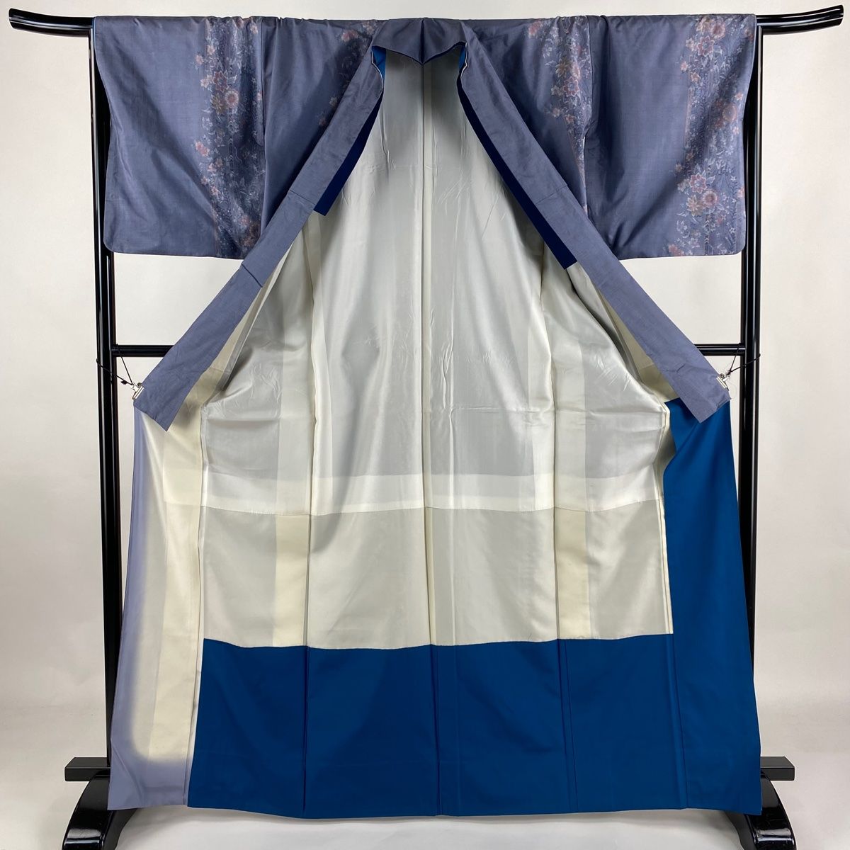 大島紬 身丈166.5cm 裄丈66cm M 袷 都喜ヱ門 草木染 証紙 草花 青紫  