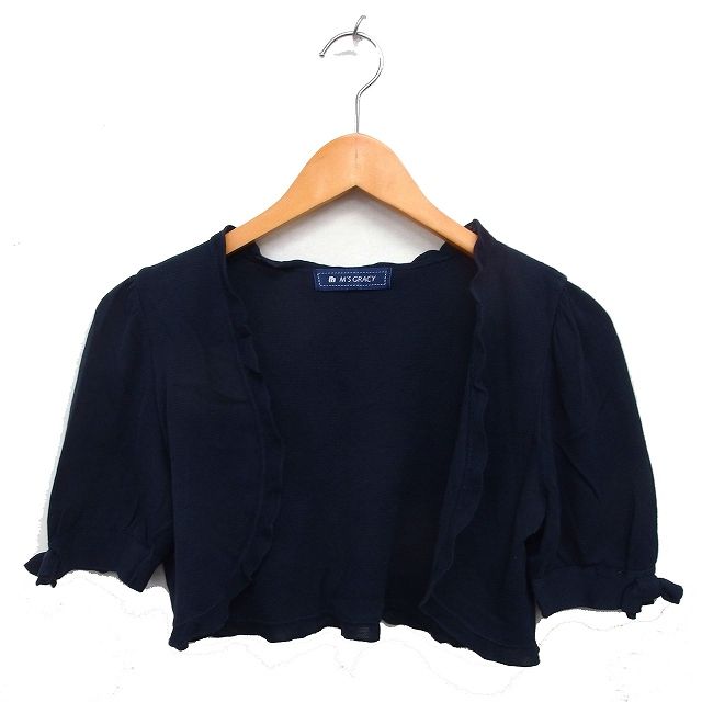 M'S GRACY 半袖ニット ブルー38 花柄レース M'S GRACY エムズグレイシー リボンニットワンピース セーター