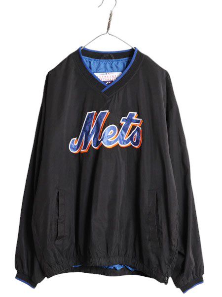 MLB オフィシャル プロプレイヤー メッツ プルオーバー ナイロン ジャケット メンズ M / ウインドブレーカー ジャンパー ウォームアップ 黒 MLB オフィシャル プロプレイヤー メッツ プルオーバー ナイロン