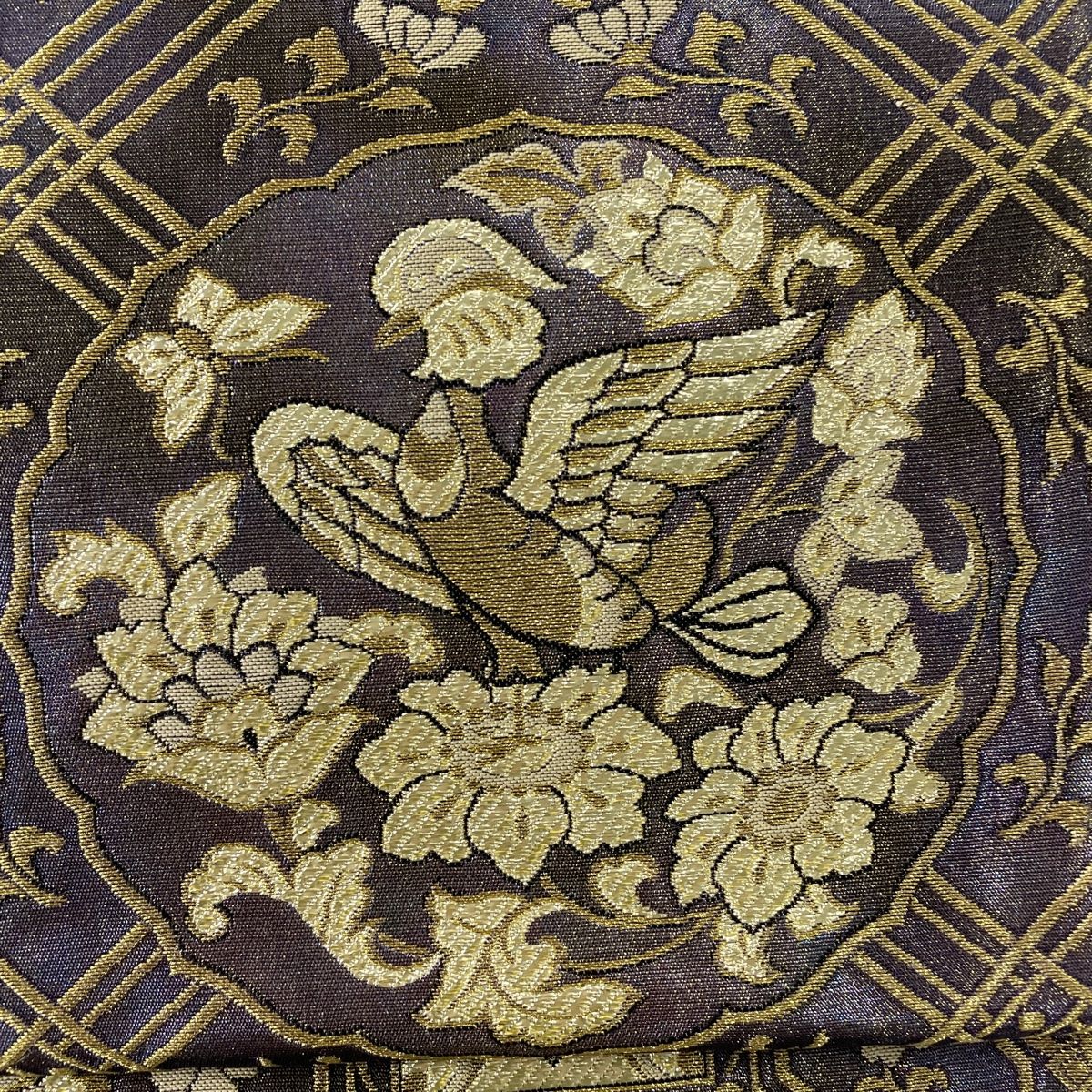 袋帯 美品 秀品 華文 尾長鳥 金糸 箔 黒 六通 正絹 袋帯 秀 袋帯 美品 秀品 華文 尾長鳥 金糸 箔 黒 六通 正絹 袋帯 秀