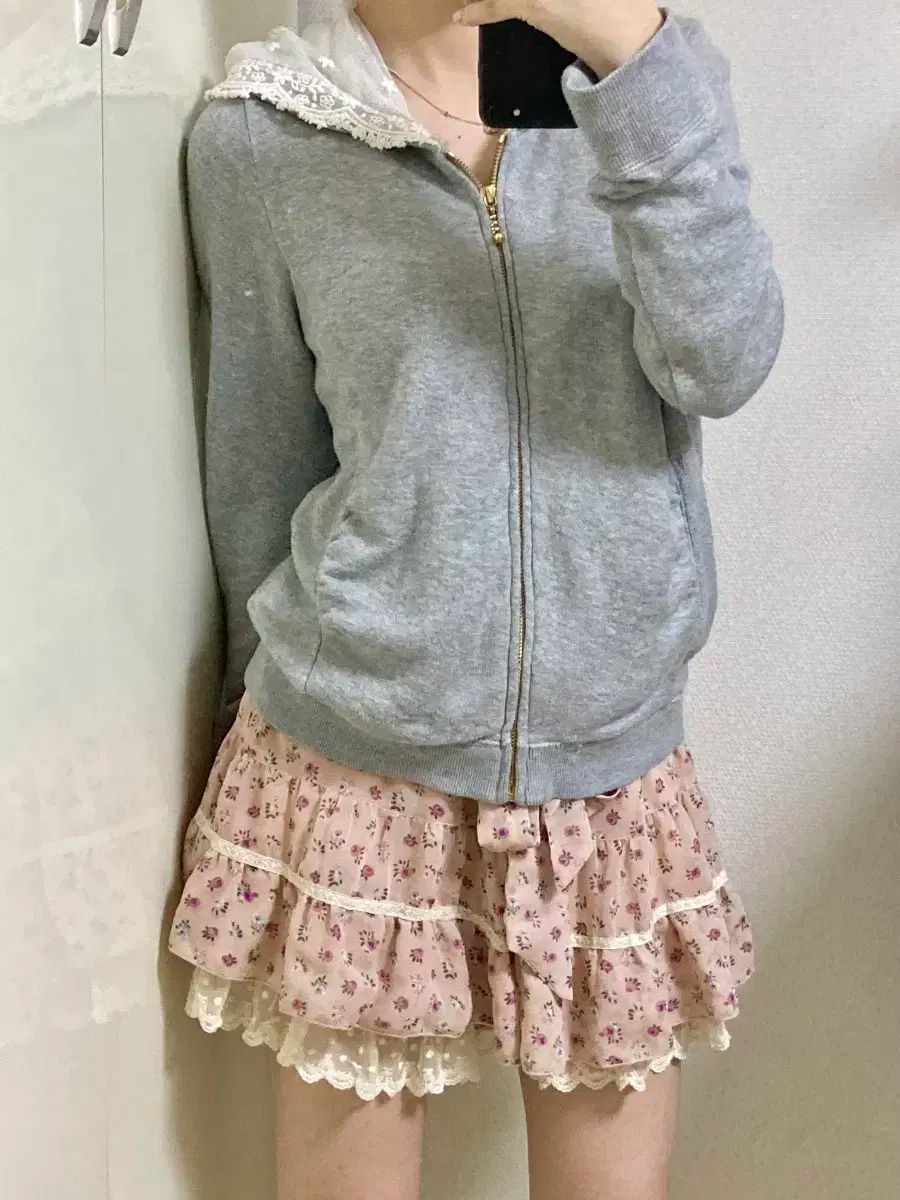 ヴィンテージ 森ガール フェアリー ジップアップパーカー フード付き フラワースカート セット