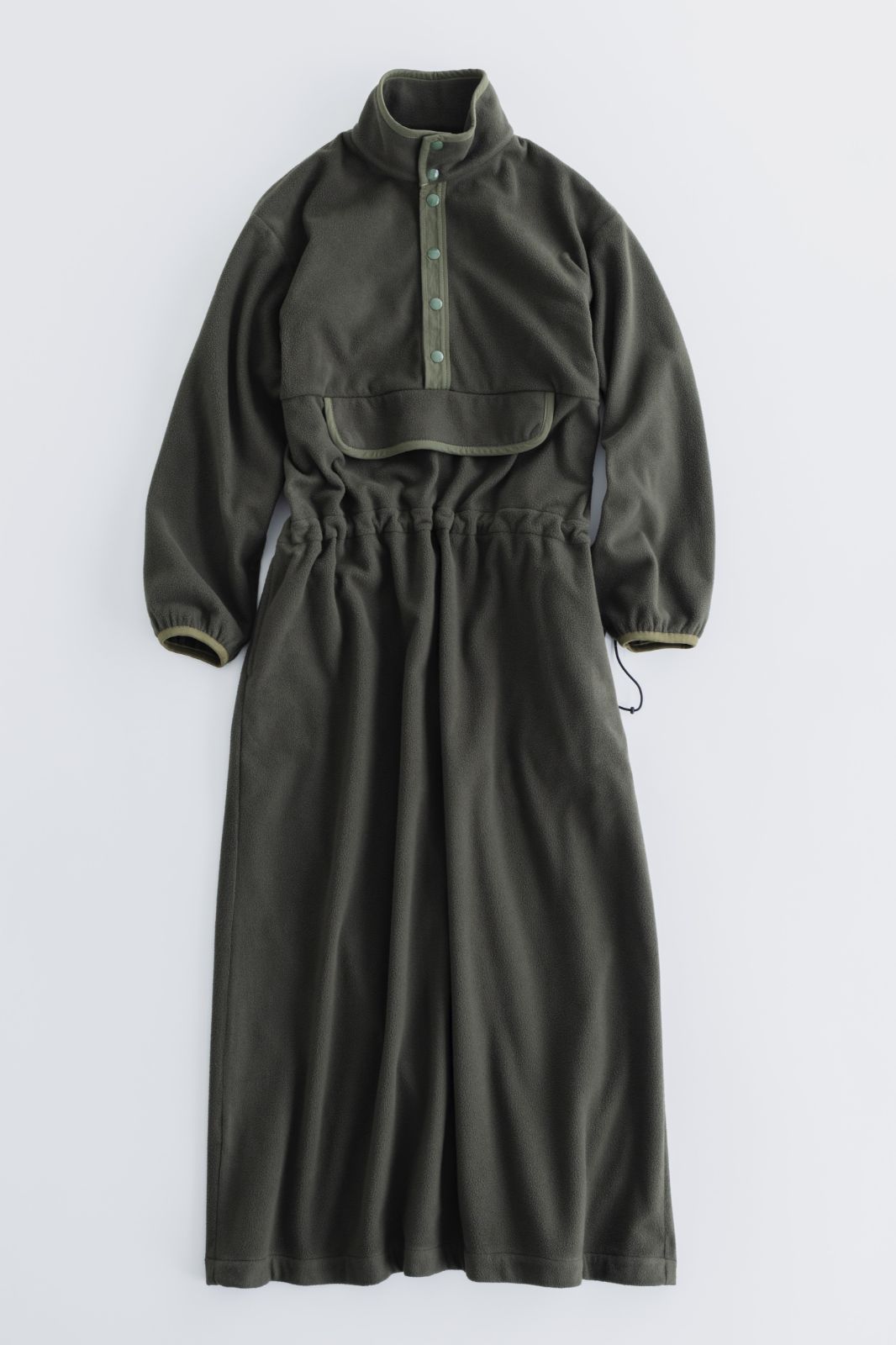 MEYAME メヤメ FLLECE SNAP LONG DRESS OLIVE フリース スナップ ロングドレス ワンピース